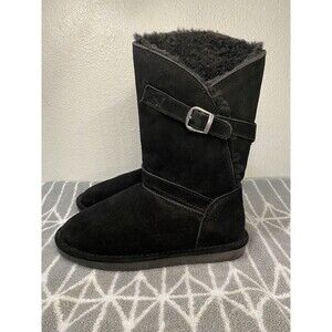 Bearpaw Tatum Comfy Boots Women's Black Suede Wool Sheepskin Lined Size 8